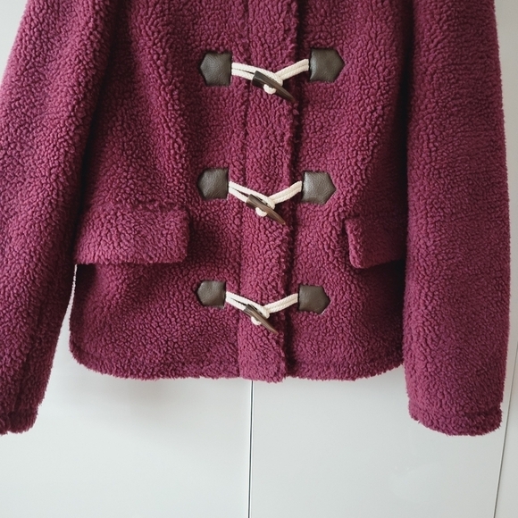 Boden Burgundy Elgin Borg Fleece Toggle Jacket - Picture 4 of 12